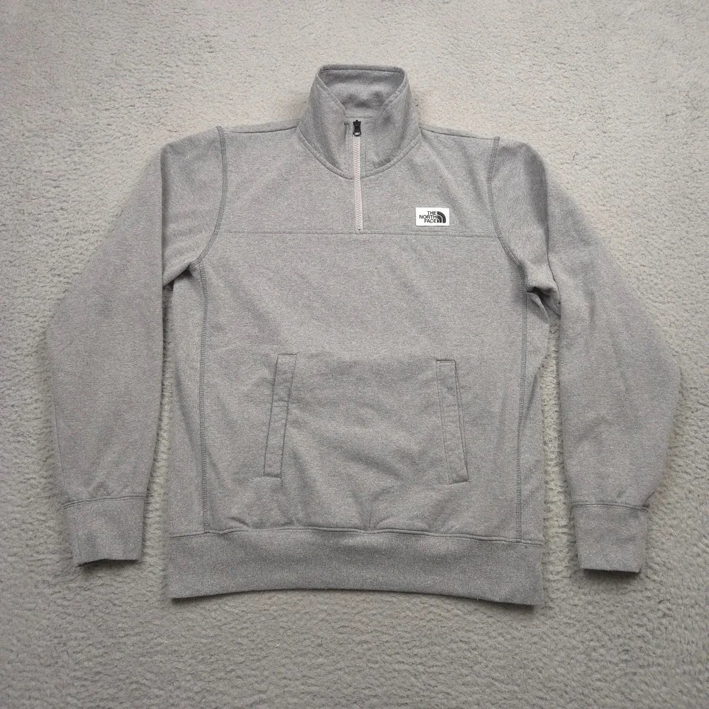 The North Face Mens M Gray Quarter Zip Pullover Sweatshirt Fleece Lined